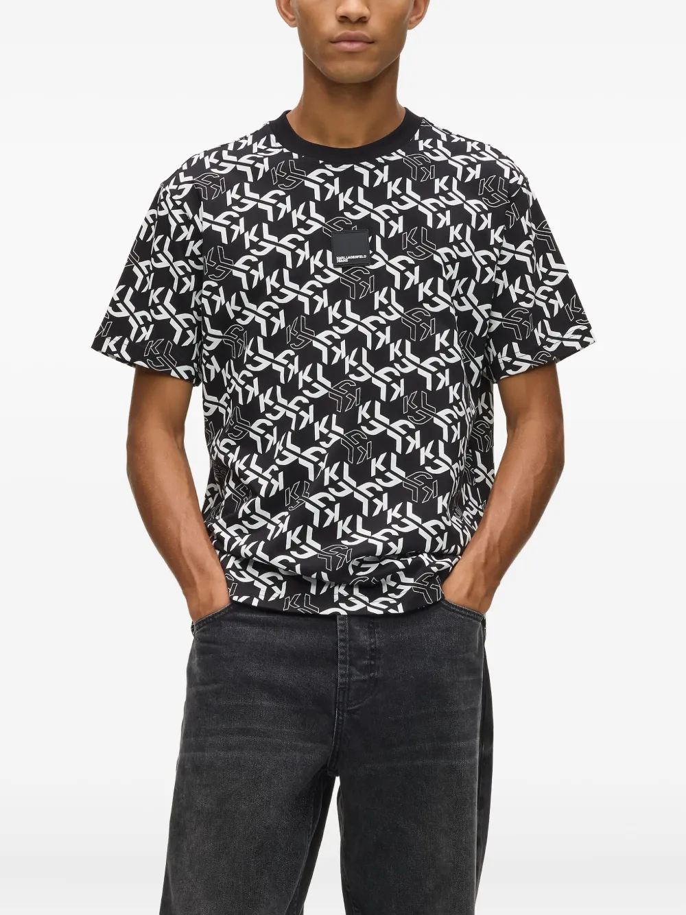 Karl Lagerfeld Jeans T-shirt met monogramprint Zwart