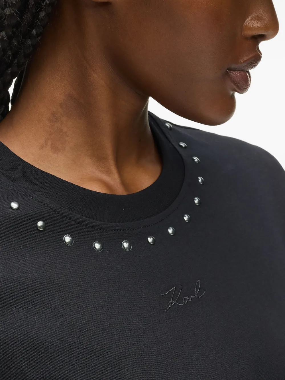 Karl Lagerfeld Signature Studded Baseball Cap In Black