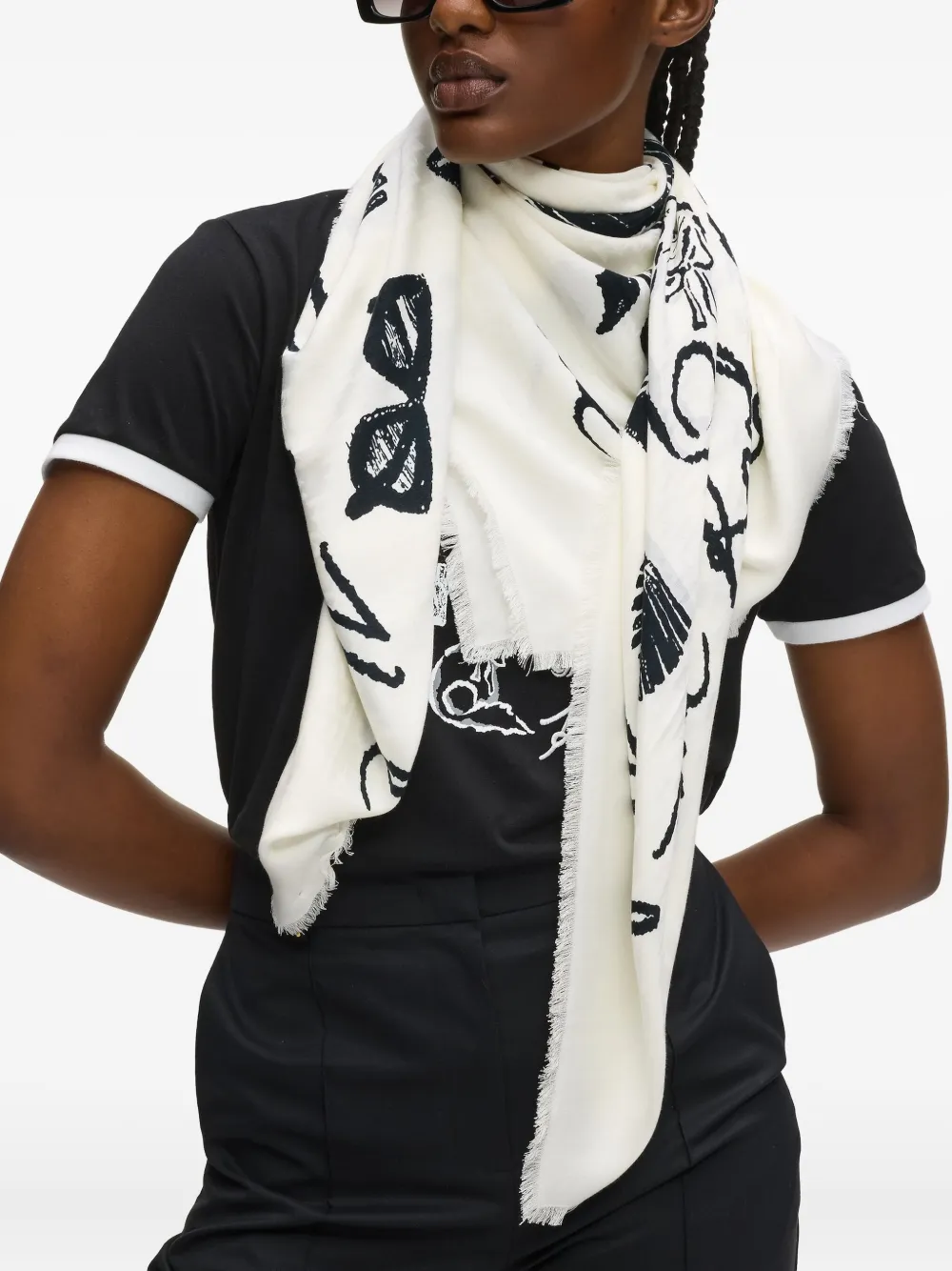 Karl Lagerfeld Signature Graphic-print Scarf In White