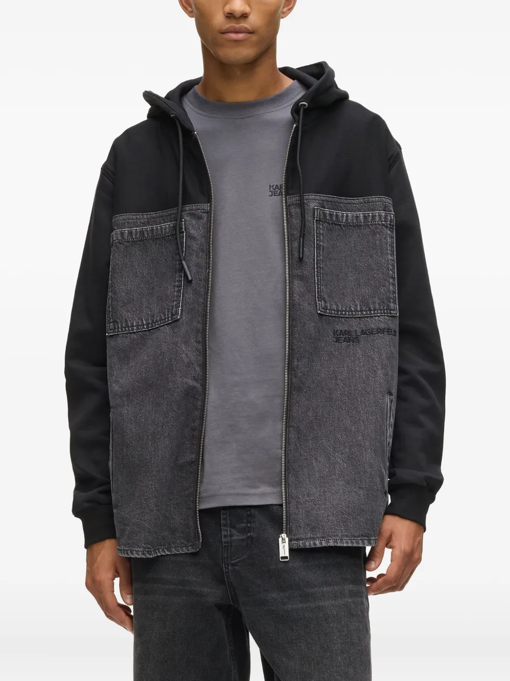 Karl Lagerfeld Jeans Jack met capuchon en zak Grijs