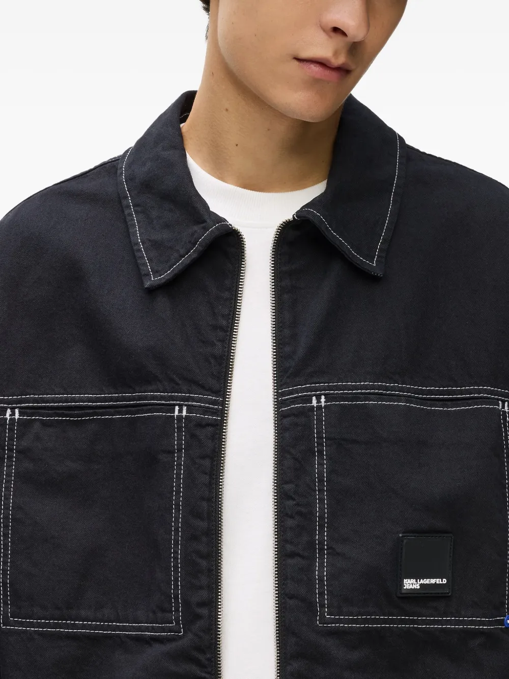 Karl Lagerfeld Jeans Shirtjack met contrasterend stiksel Zwart