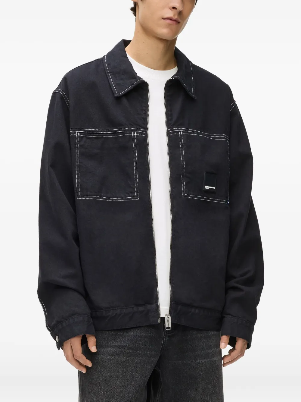 Karl Lagerfeld Jeans Shirtjack met contrasterend stiksel Zwart