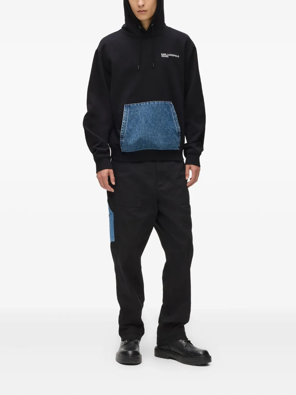 Karl Lagerfeld Jeans Hoodie met denim zak Zwart