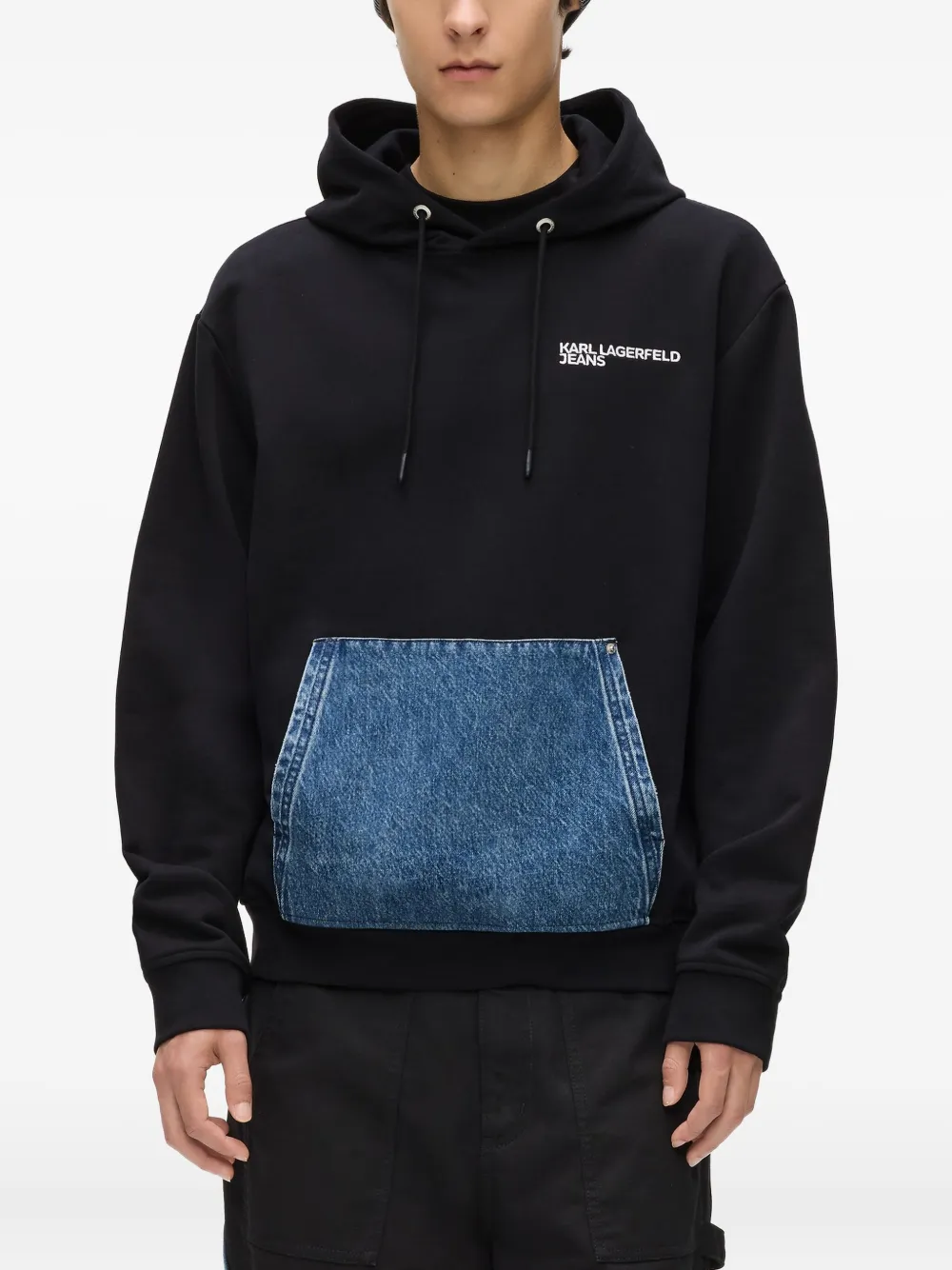 Karl Lagerfeld Jeans Hoodie met denim zak Zwart