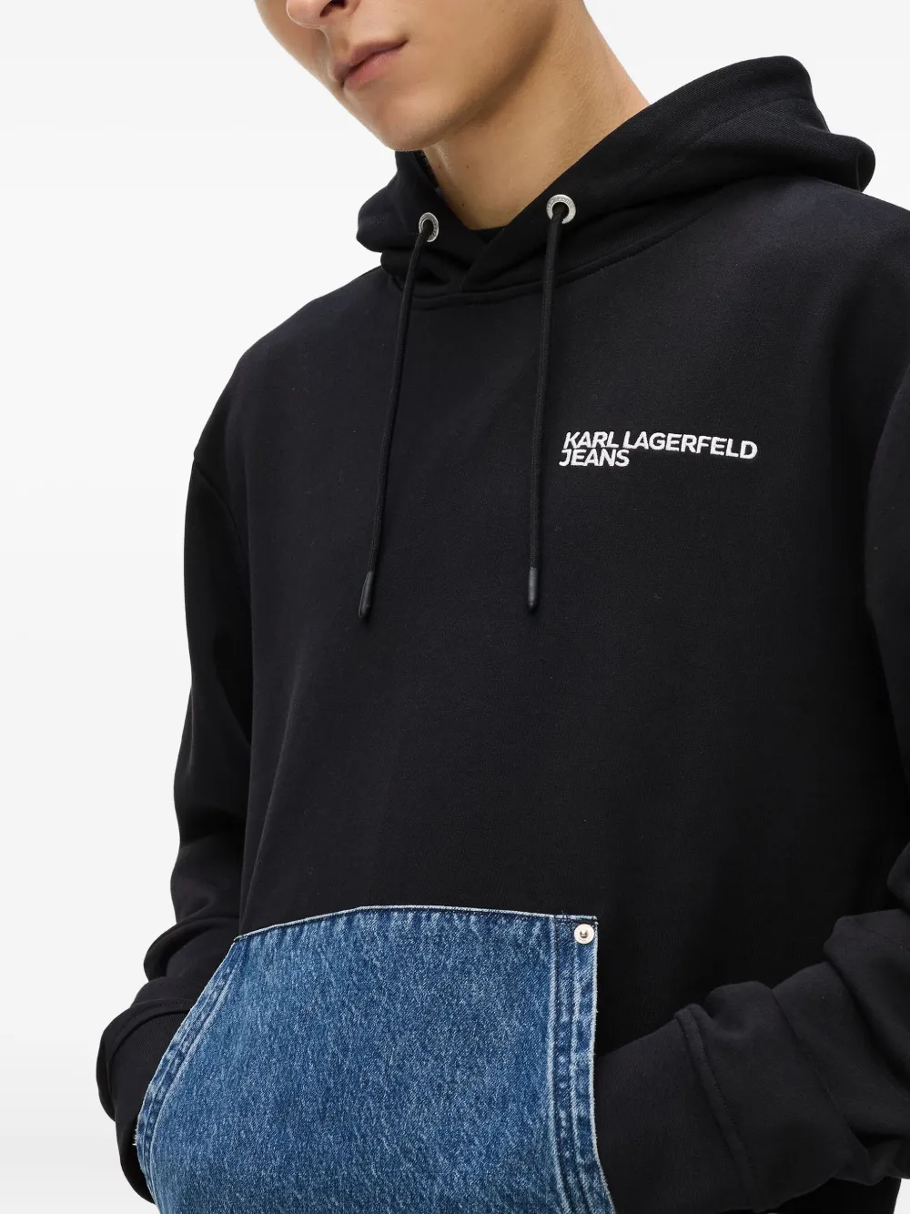 Karl Lagerfeld Jeans Hoodie met denim zak Zwart