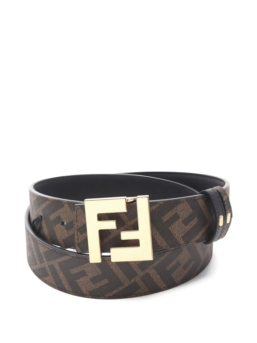 Pre-owned Fendi Ff-pattern Leather Belt In Brown