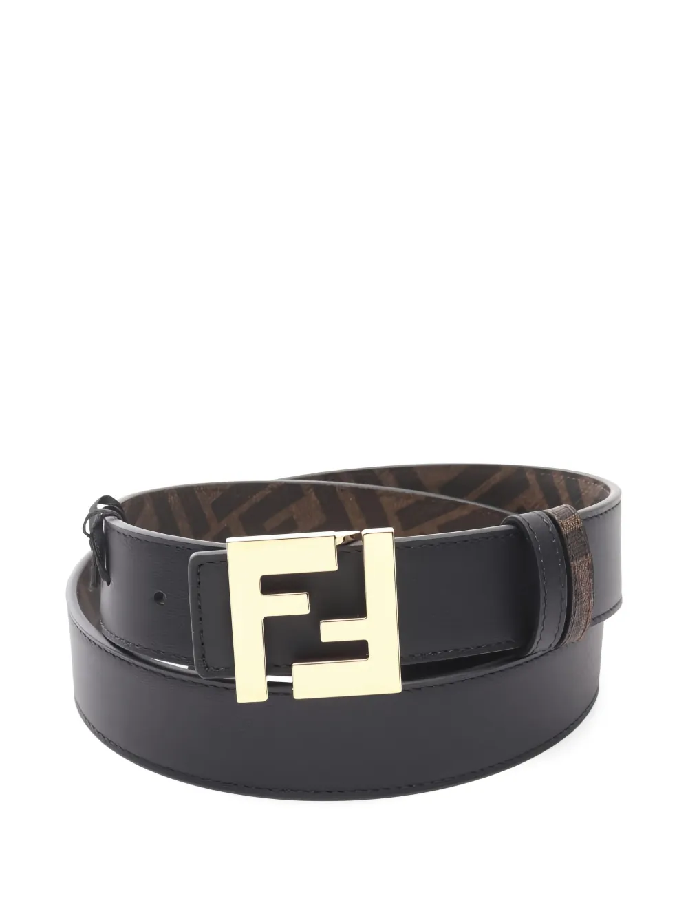 Pre-owned Fendi Ff-pattern Leather Belt In Brown