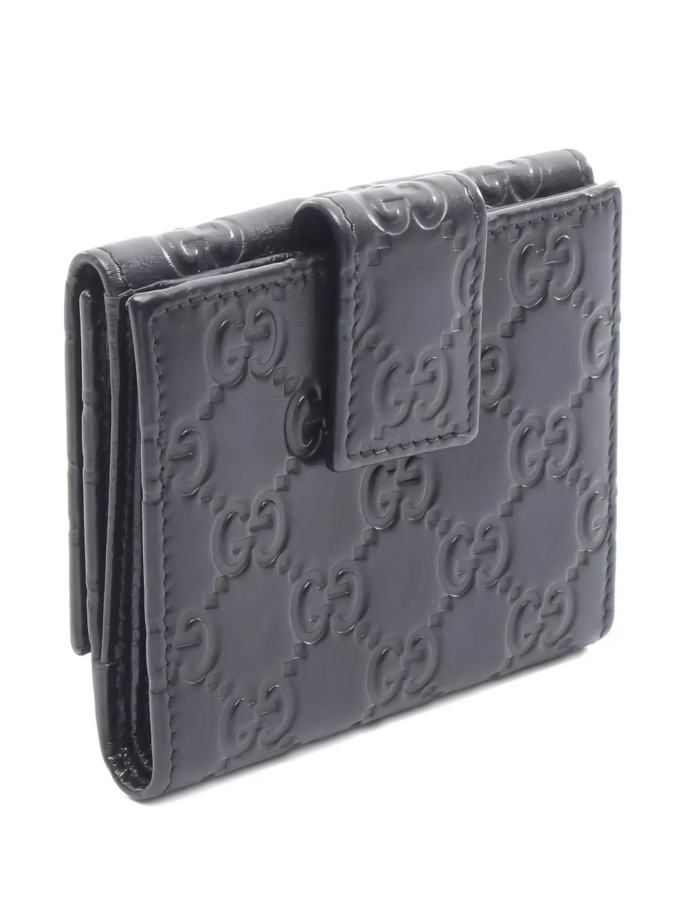 Pre-owned Gucci Ssima Heart-plaque Wallet In Black