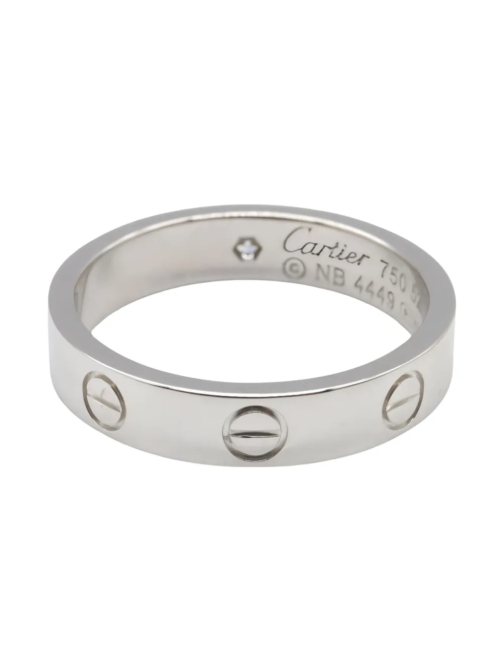Pre-owned Cartier 14k White Gold Mini Love Diamond Ring In Silver