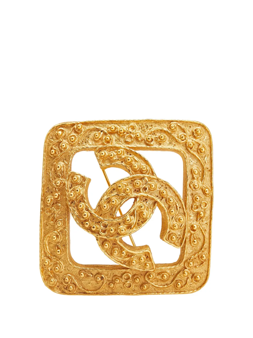 CHANEL Pre-Owned 1994 CC Gold Plated Diamond Brooch costume brooch - CHANEL Pre-Owned 1994 CC Gold Plated Diamond Brooch costume brooch -