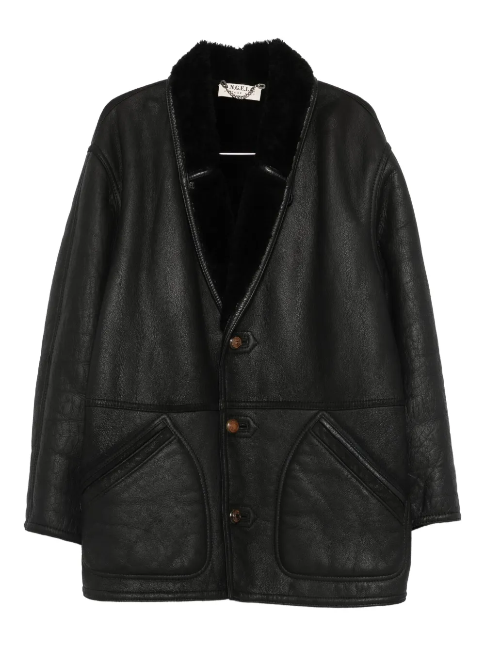 A.N.G.E.L.O. Vintage Cult Cappotto di pelle con bordo in shearling anni '80 - Nero