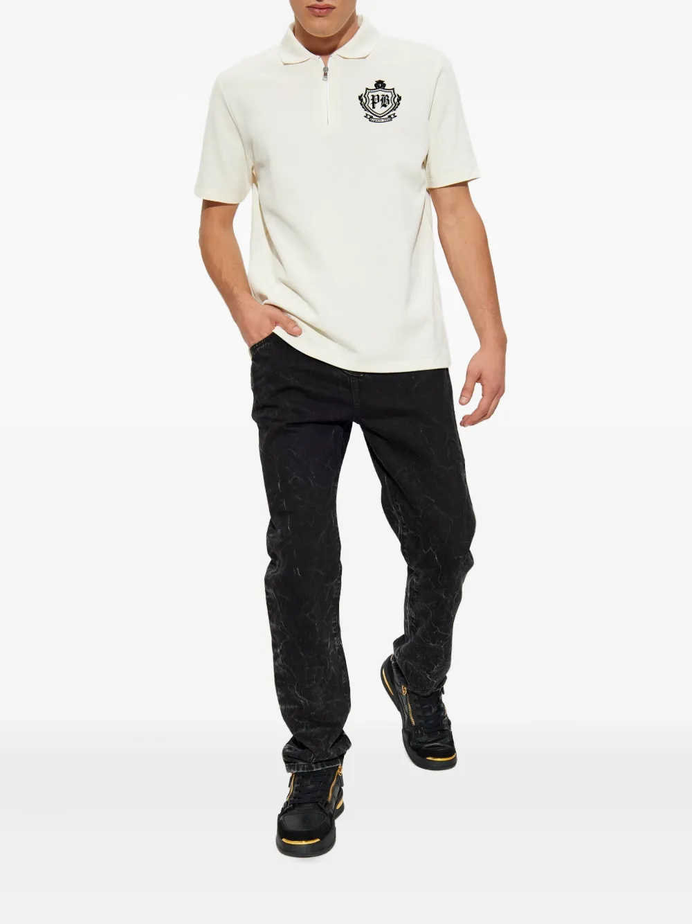 Balmain College Emblem short-sleeve polo shirt - Beige
