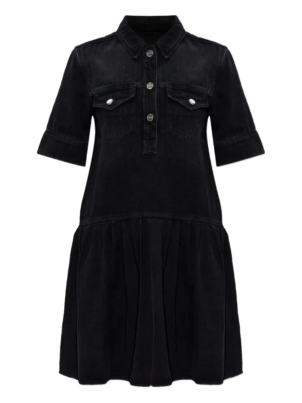 Ganni Short-sleeved Denim Dress In Black