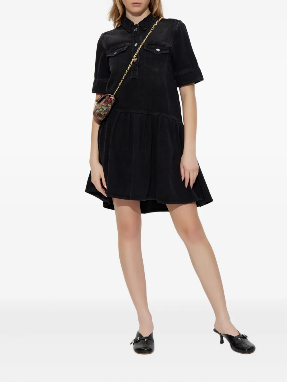 GANNI short-sleeved denim dress - Zwart