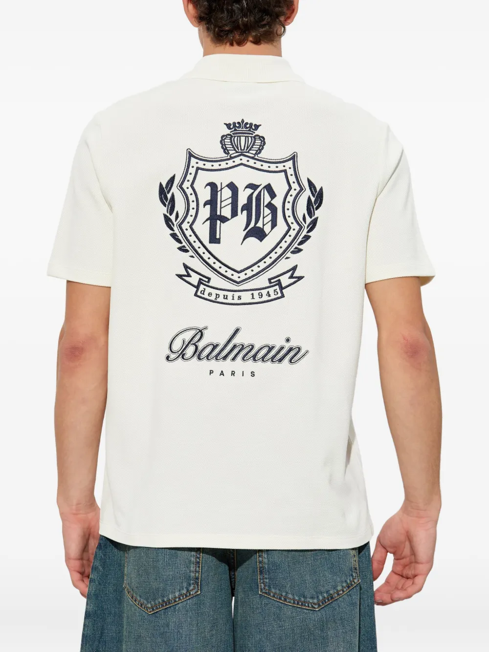 Balmain Poloshirt met embleem knopen Beige