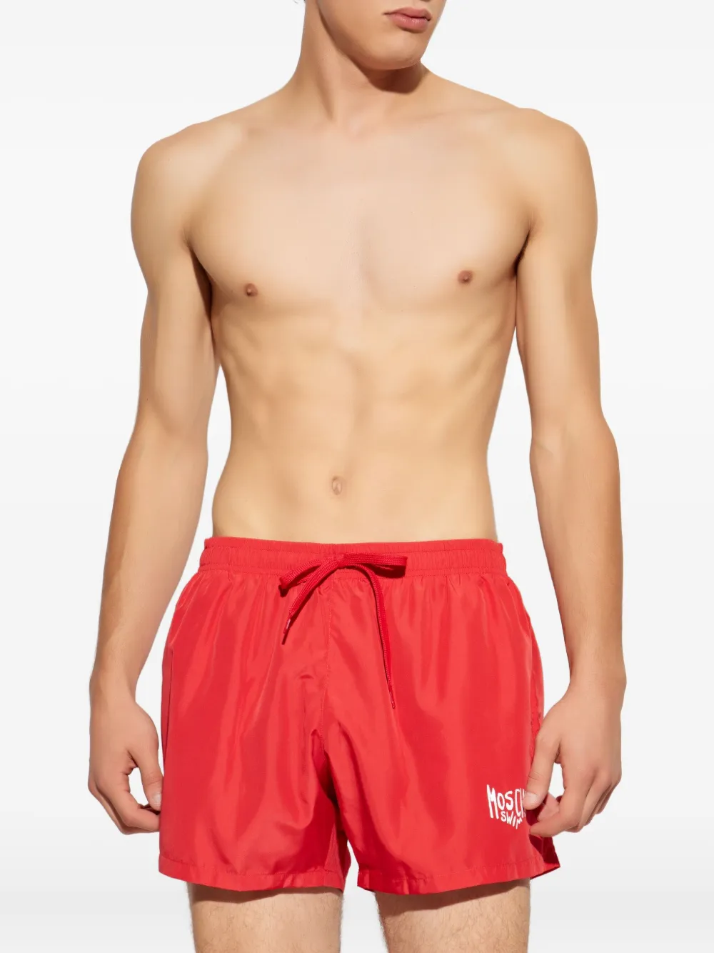 Moschino Logo Drawstring Beachwear In Red
