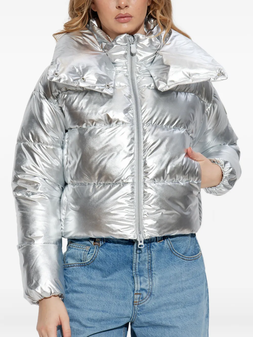 Save The Duck Giselle Short Down Jacket With High-shine Finish Clothing In Gray