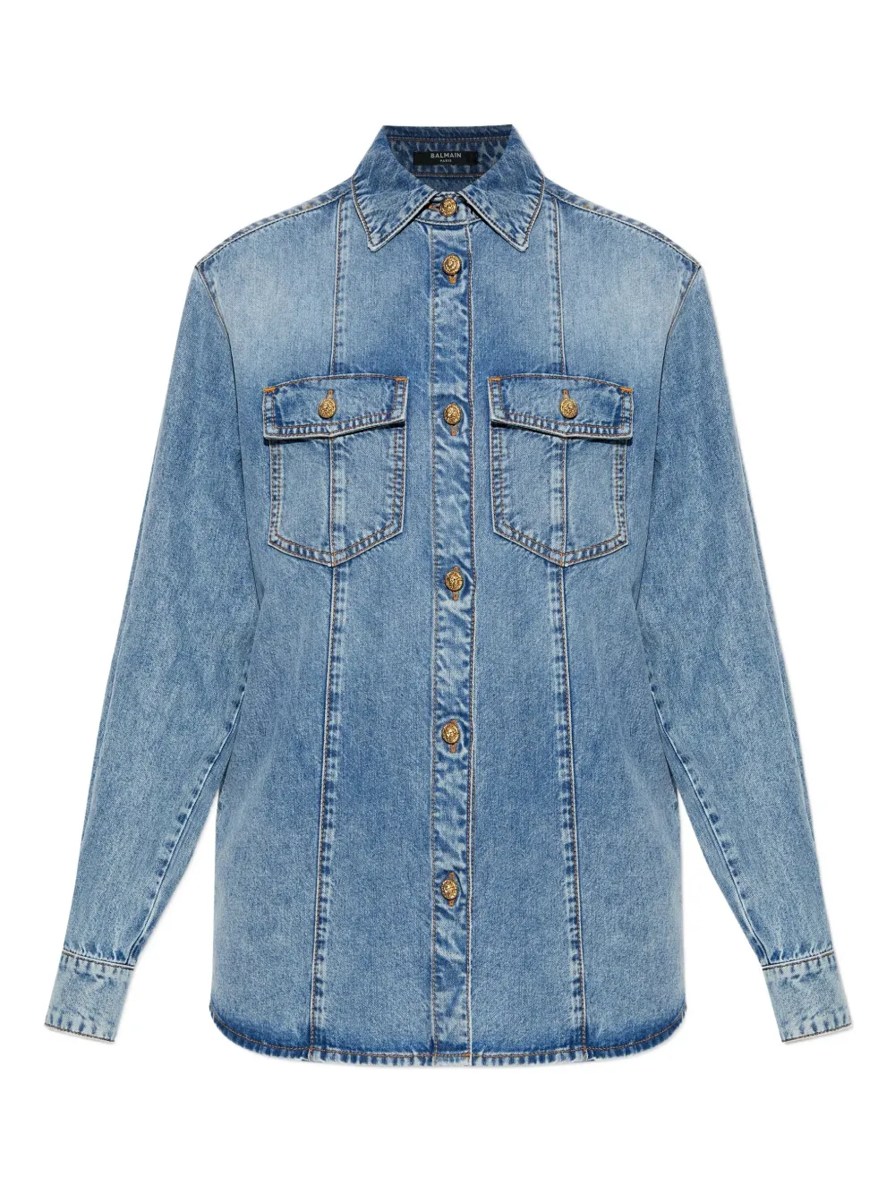 Balmain Point-collar Denim Shirt In Blue