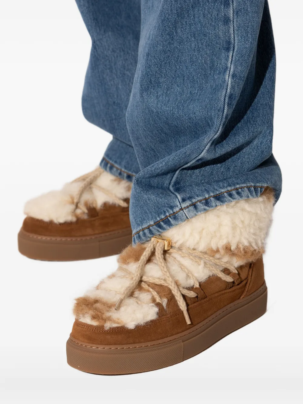 Inuikii Fur sneakers met veters Bruin