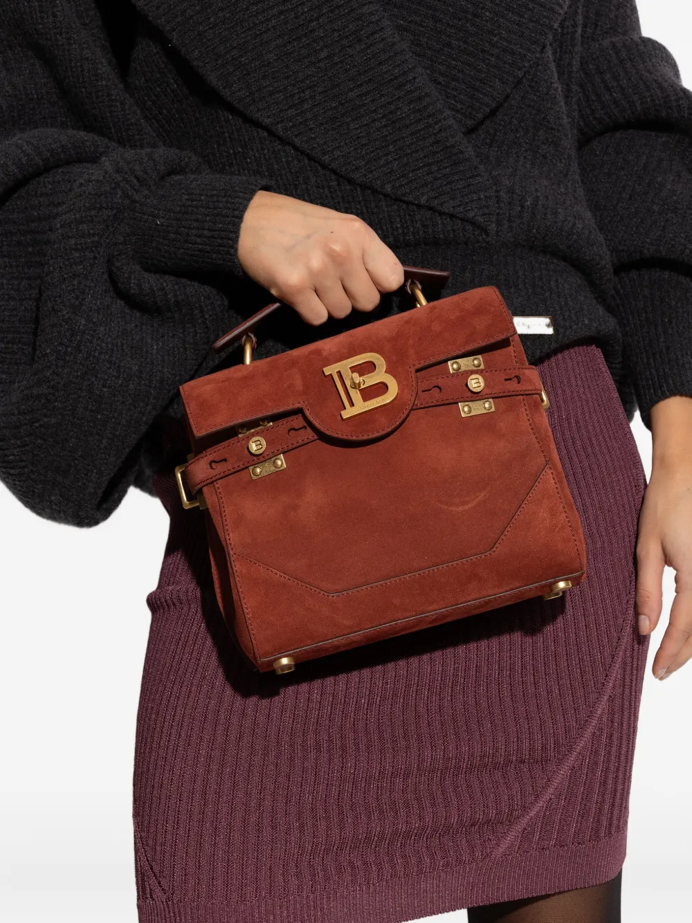 Balmain logo-plaque top-handle tote bag - Bruin