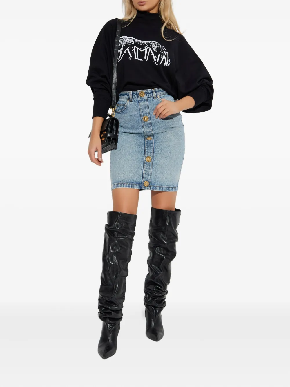 Balmain Graphic-print Turtleneck Sweater In Black