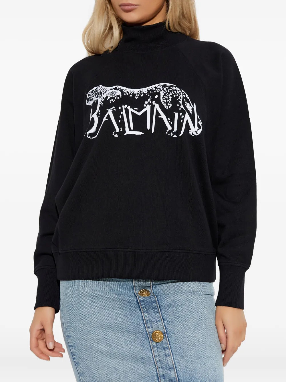 Balmain Graphic-print Turtleneck Sweater In Black