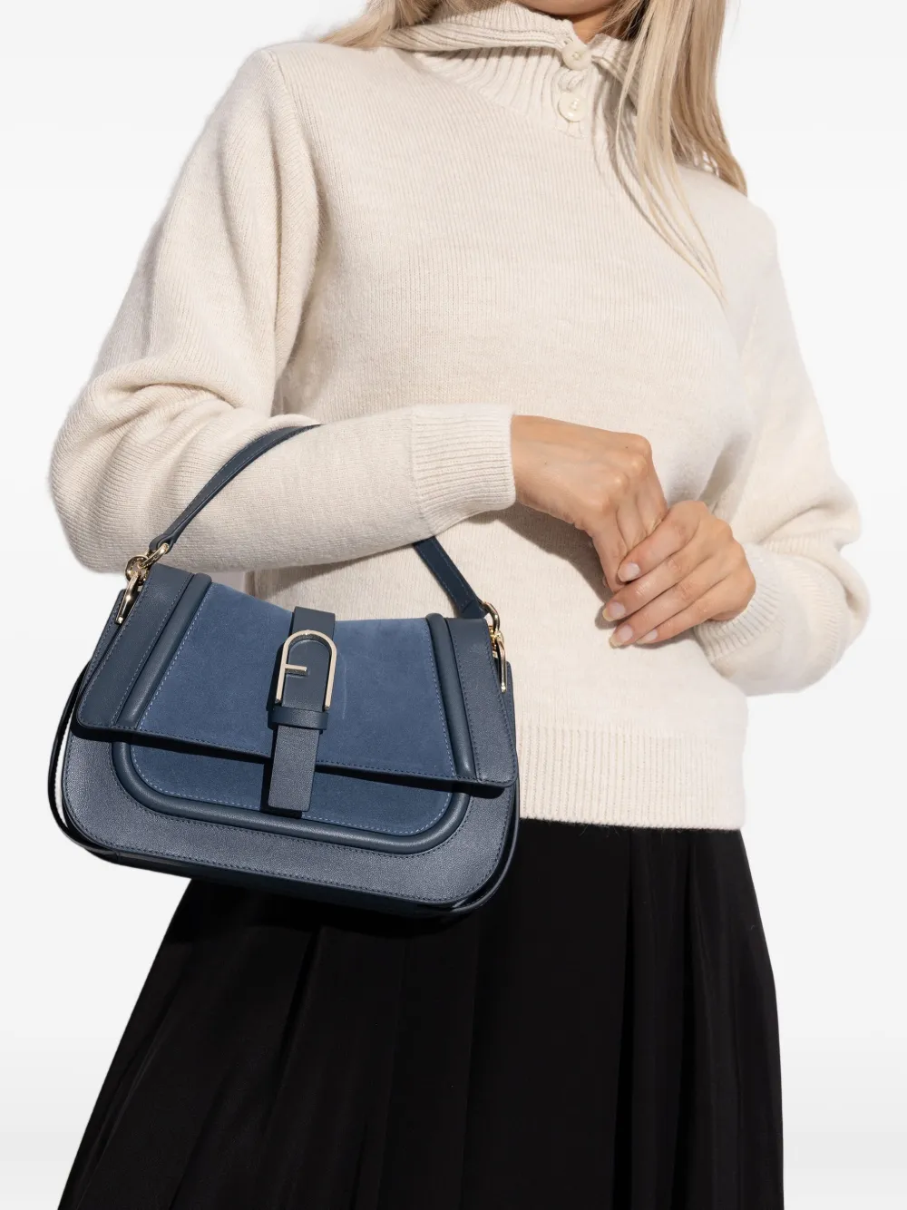 Furla Flow Buckle-strap Tote Bag In Blue