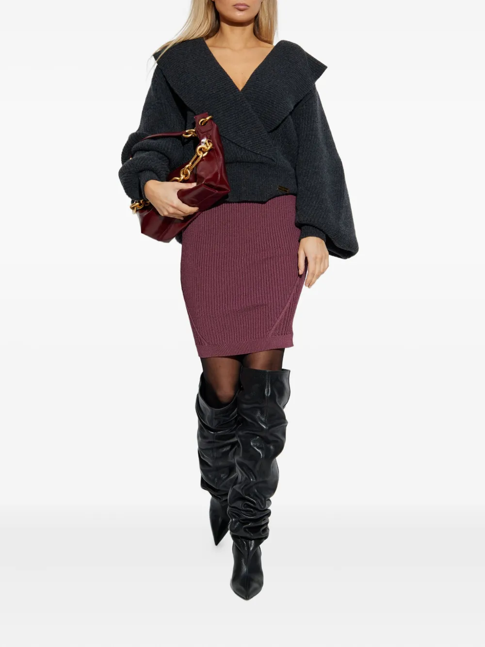 Balmain Ribbed Mini Skirt In Purple