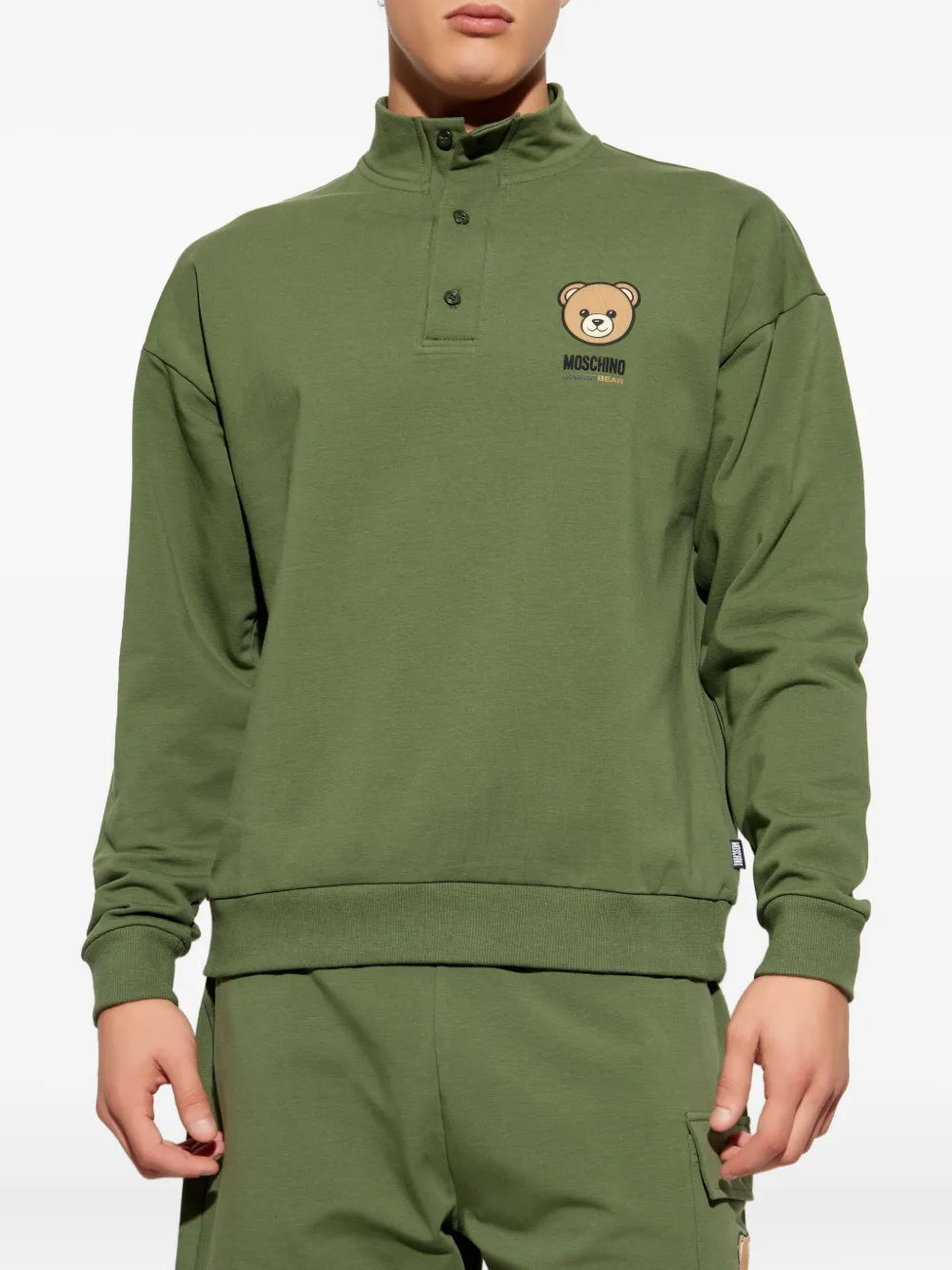 Moschino Button Bear-graphic Polo Shirts In Green