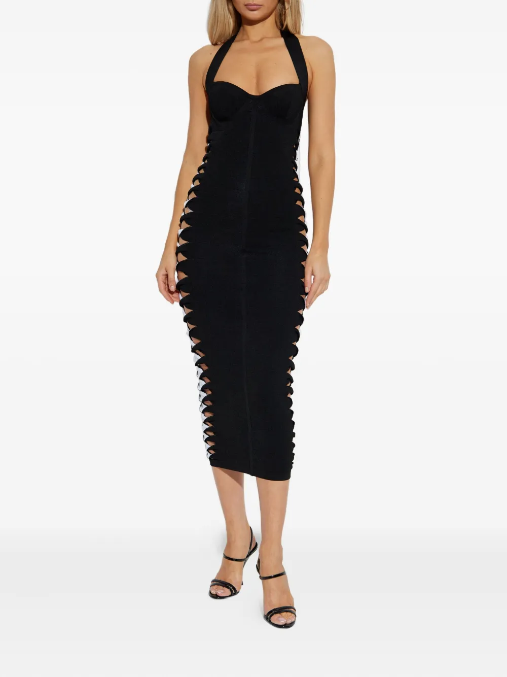 Balmain Cut Out-detailed Midi Dress In Black