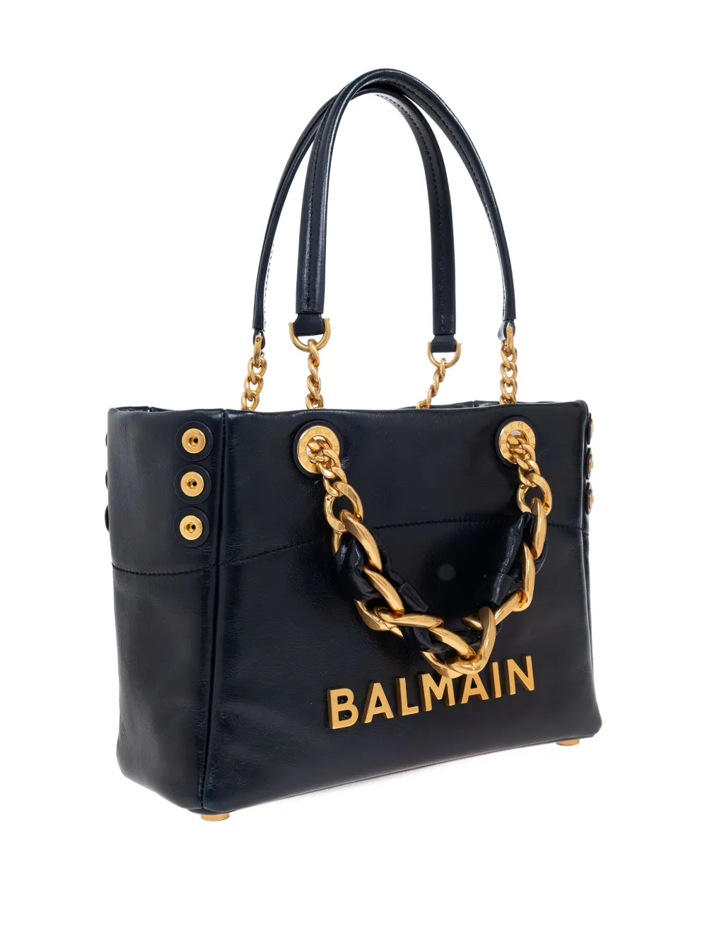 Balmain Small Cabas 1945 Chain Embellished Studded Tote Bag In Blue