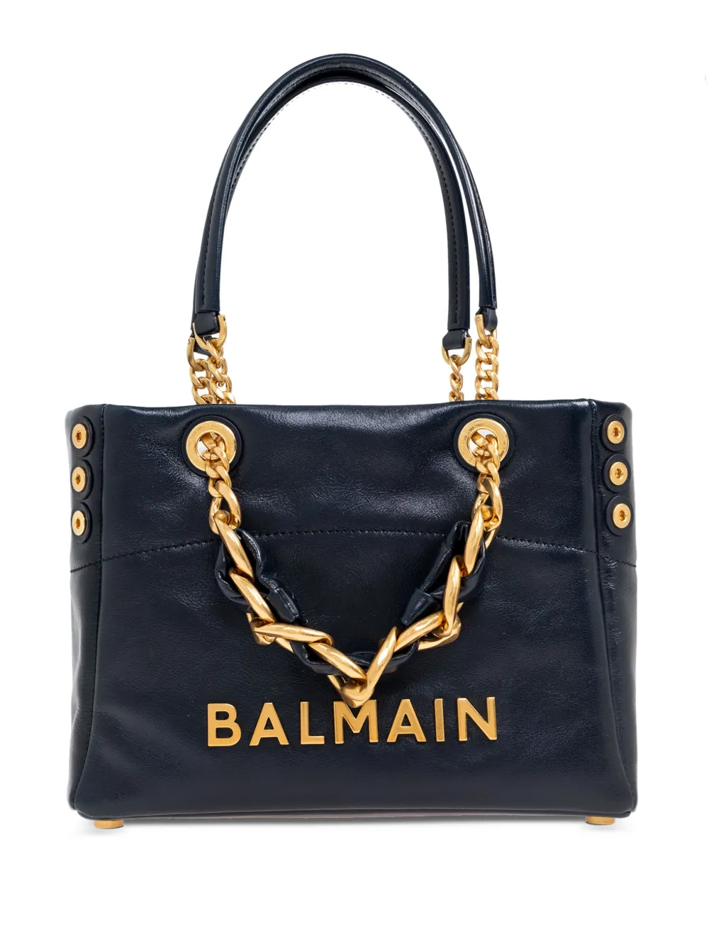 Balmain small Cabas 1945 chain embellished studded tote bag | Blue | Image 1