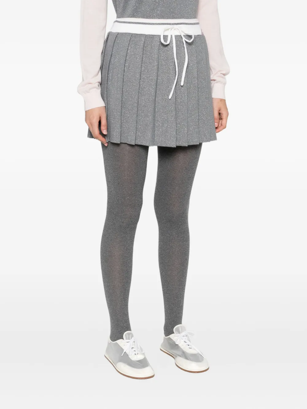 Casablanca Pleated Mini Skirt Silver Merino In Silver