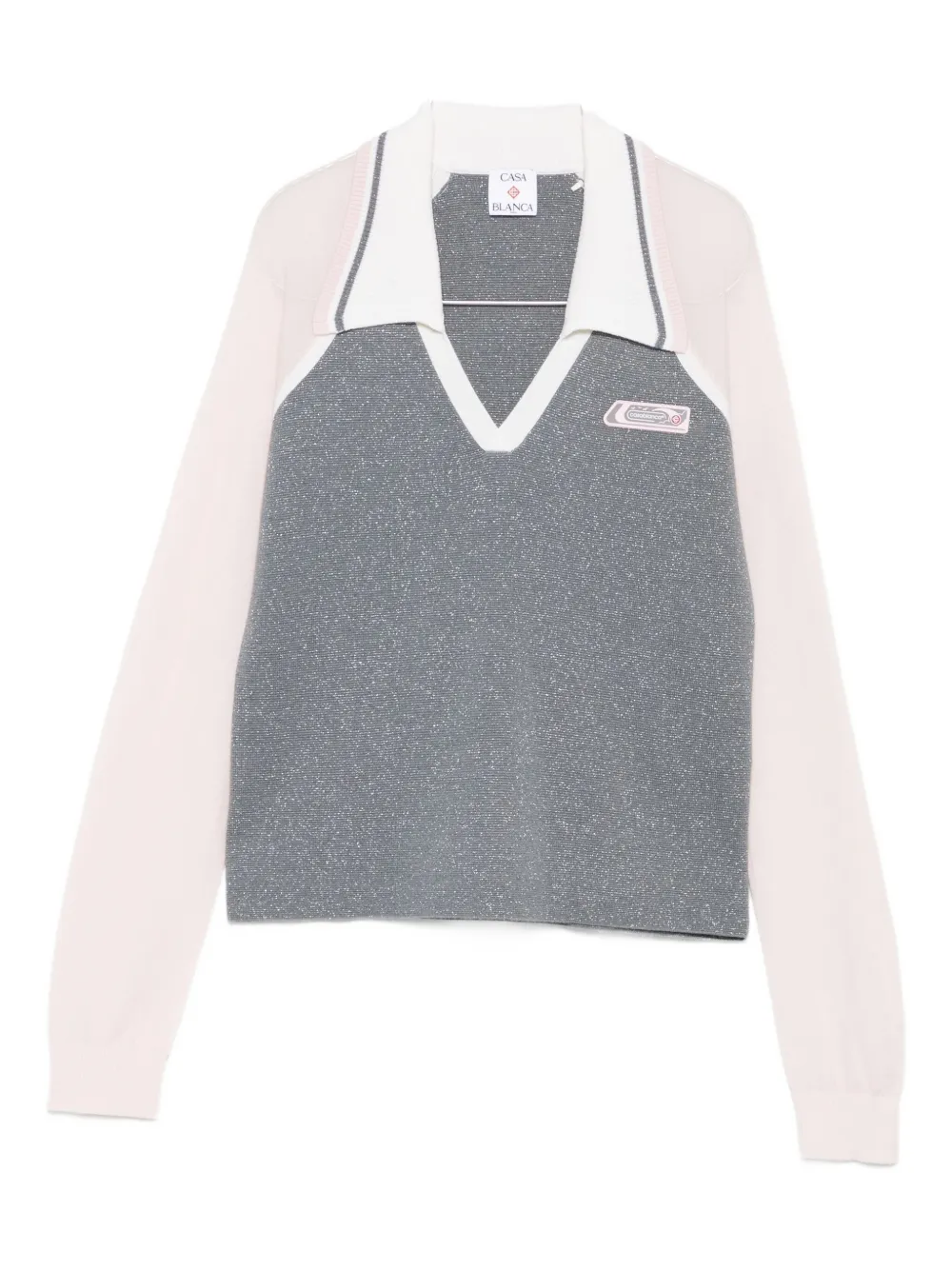 Casablanca Color-block Merino Polo Shirt With Classic Collar And Logo Patch In Gray