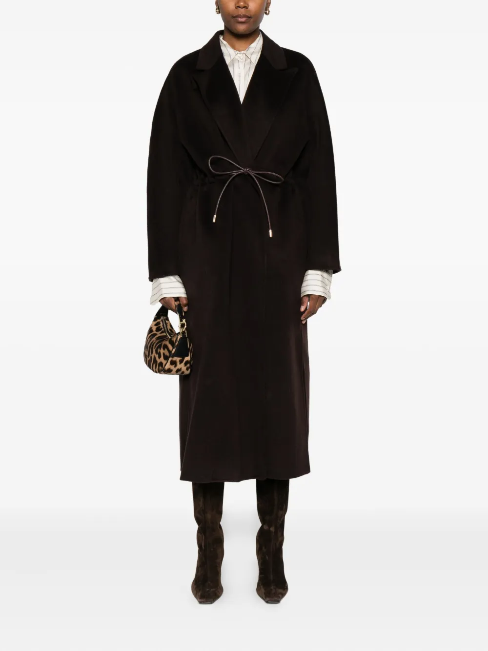 Soft Goat drawstring waist lapel coat | Single Breasted Coats | Image 2