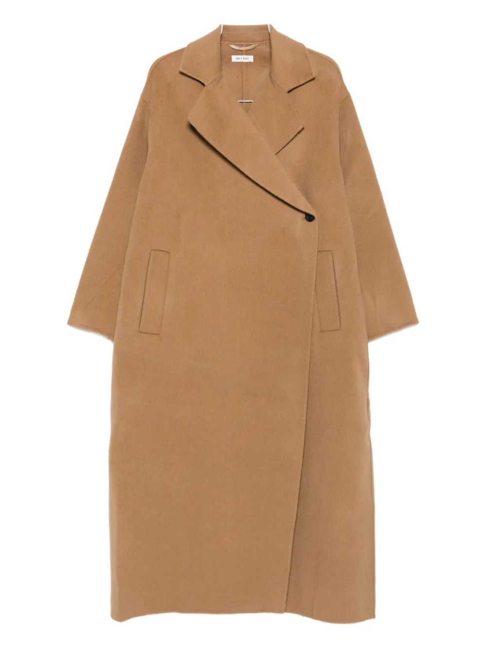 Soft Goat Double-breasted Patch-pocket Coat In Brown