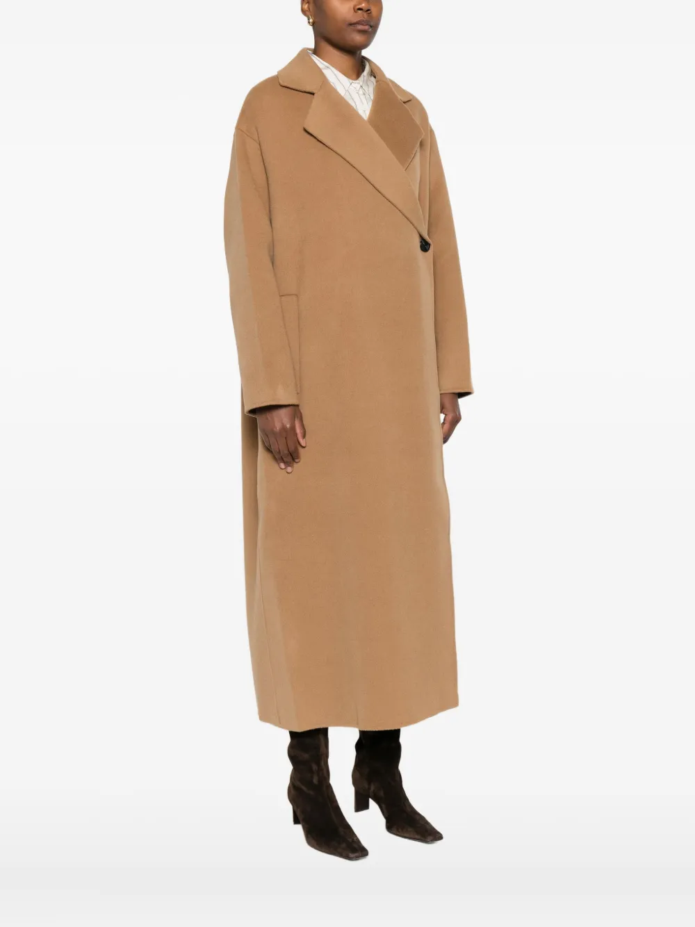  Soft Goat Double-breasted Patch-pocket Coat - Neutrals 
