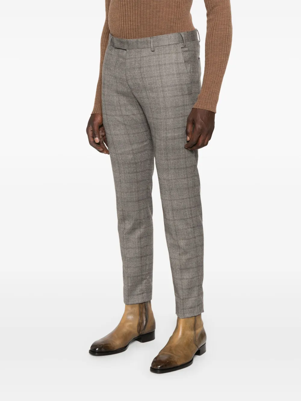 Pt Torino Checked-pattern Trousers In Gray