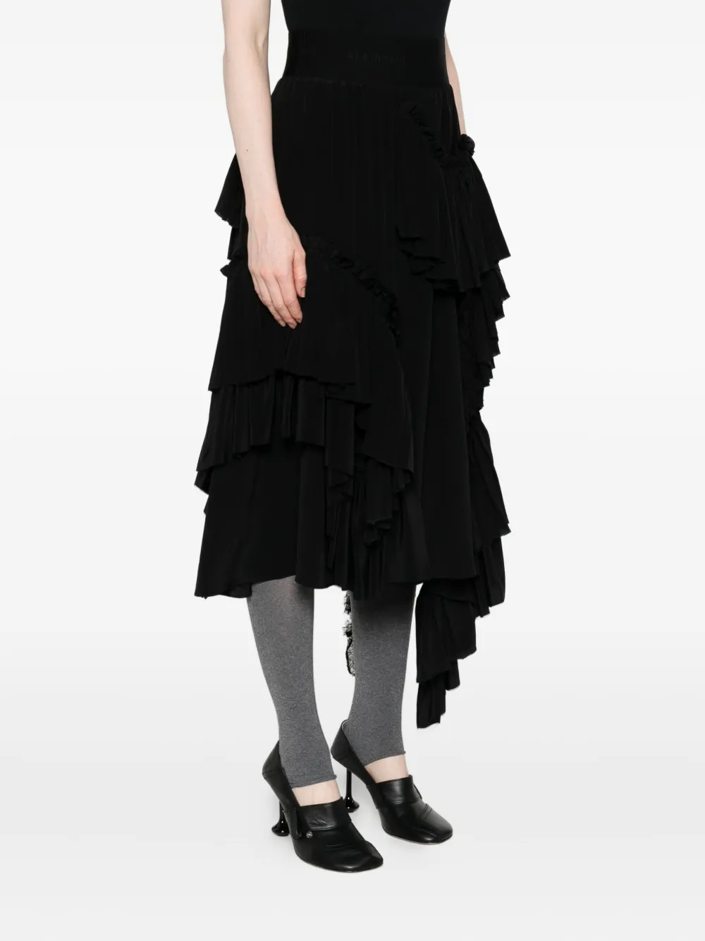 Alainpaul Draped Asymmetric Midi Skirt In Black