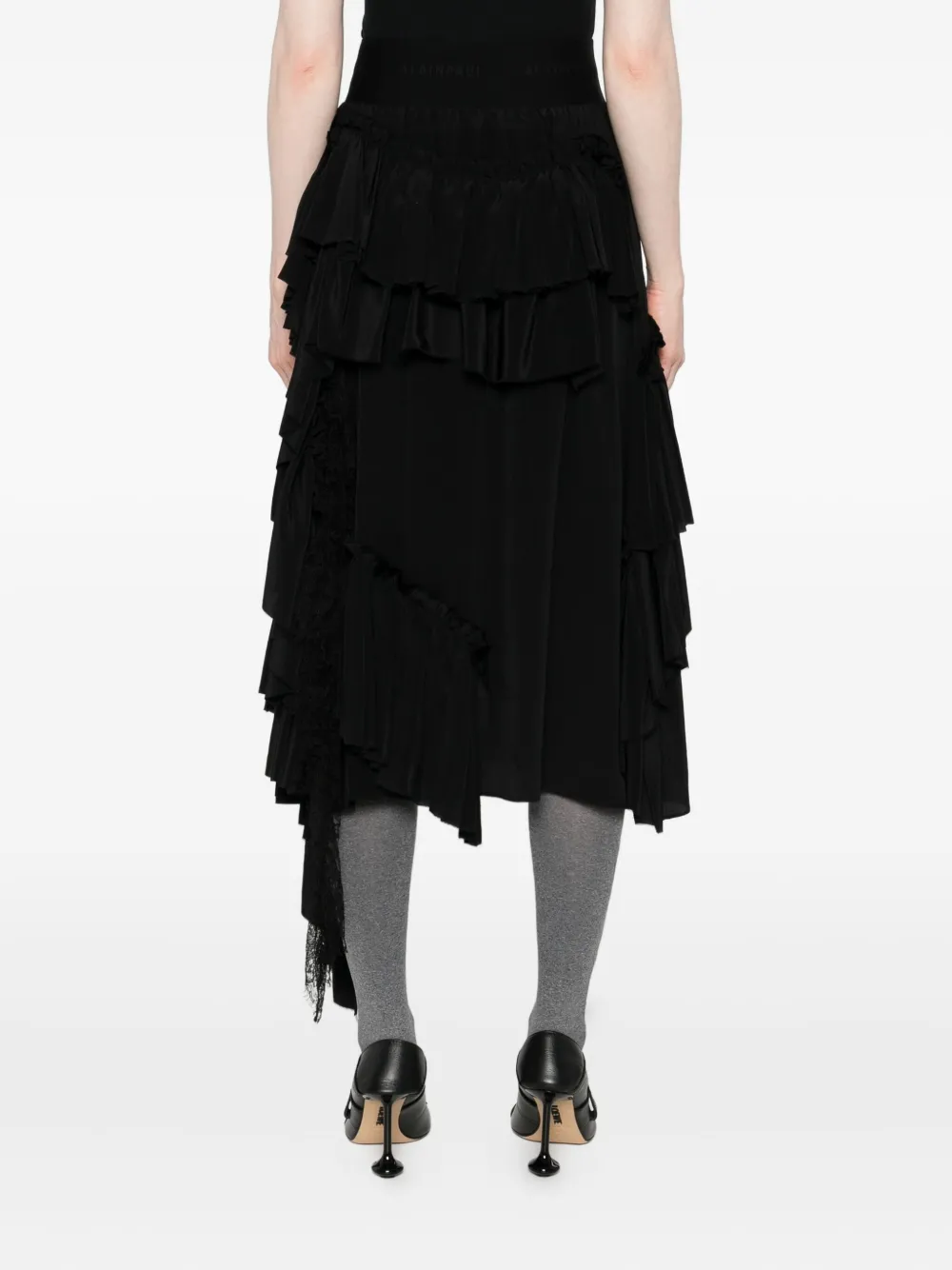 Alainpaul Draped Asymmetric Midi Skirt In Black