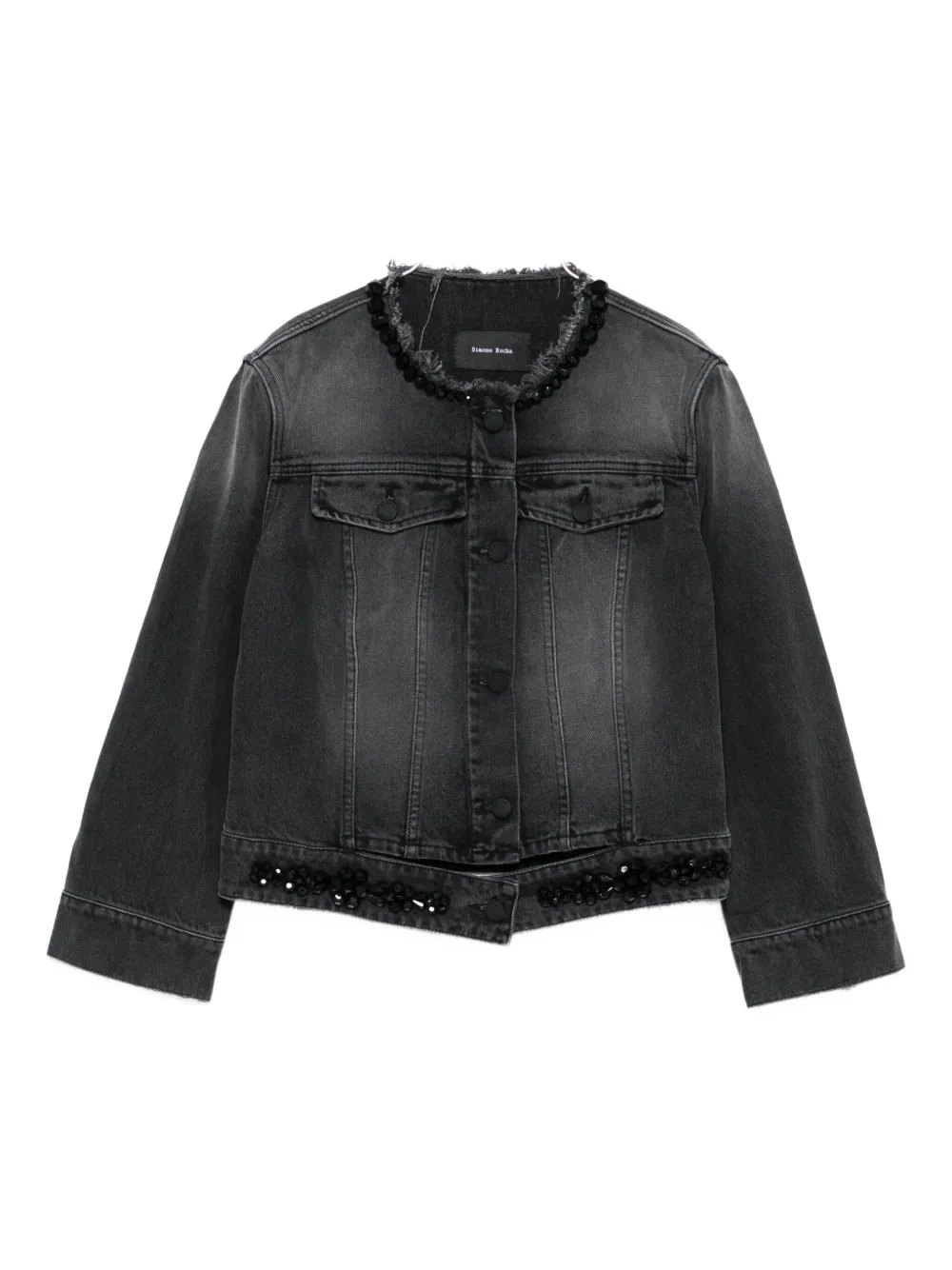 Simone Rocha Distressed Beaded Jacket In Black