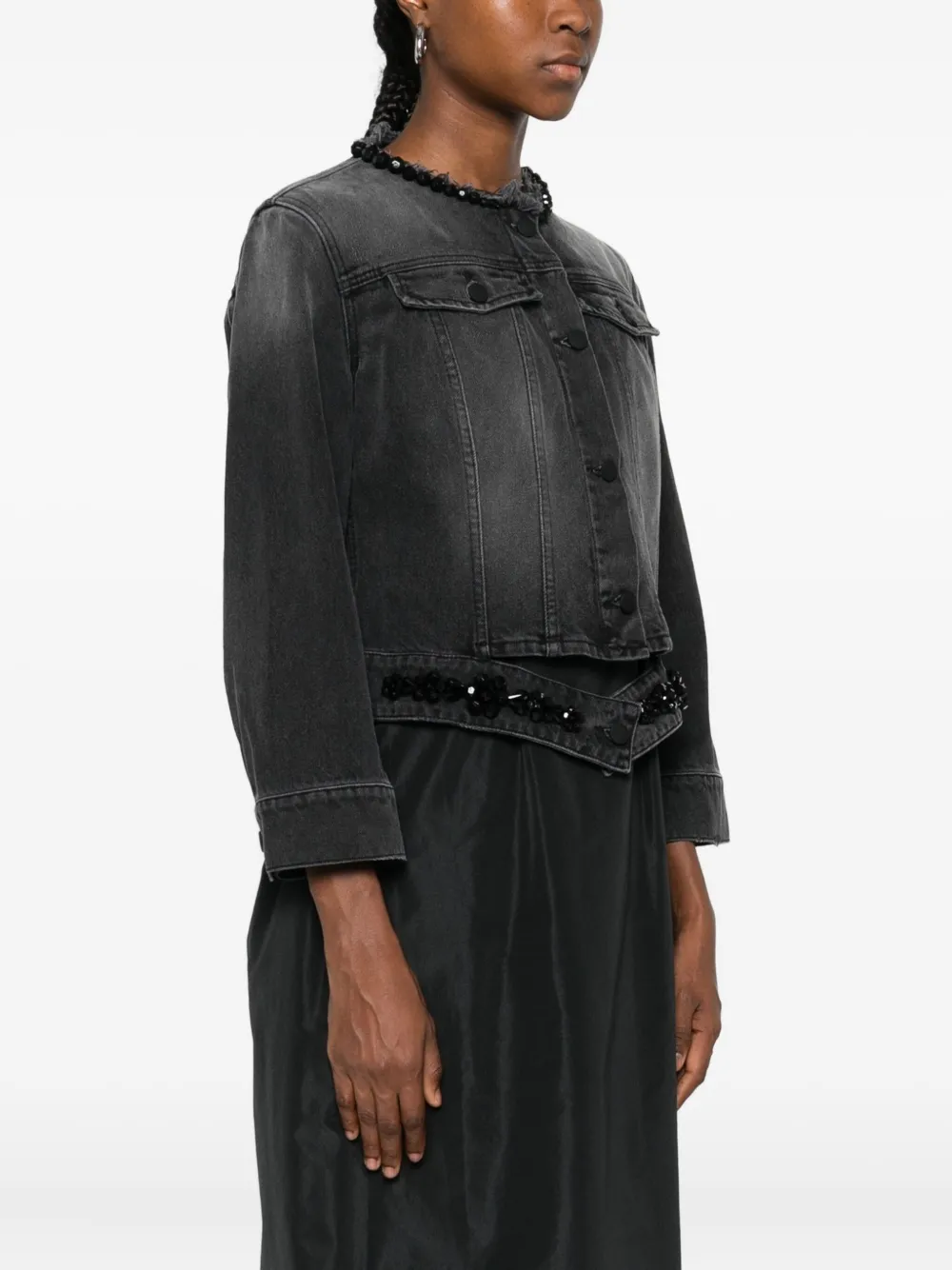 Simone Rocha Distressed Beaded Jacket In Black