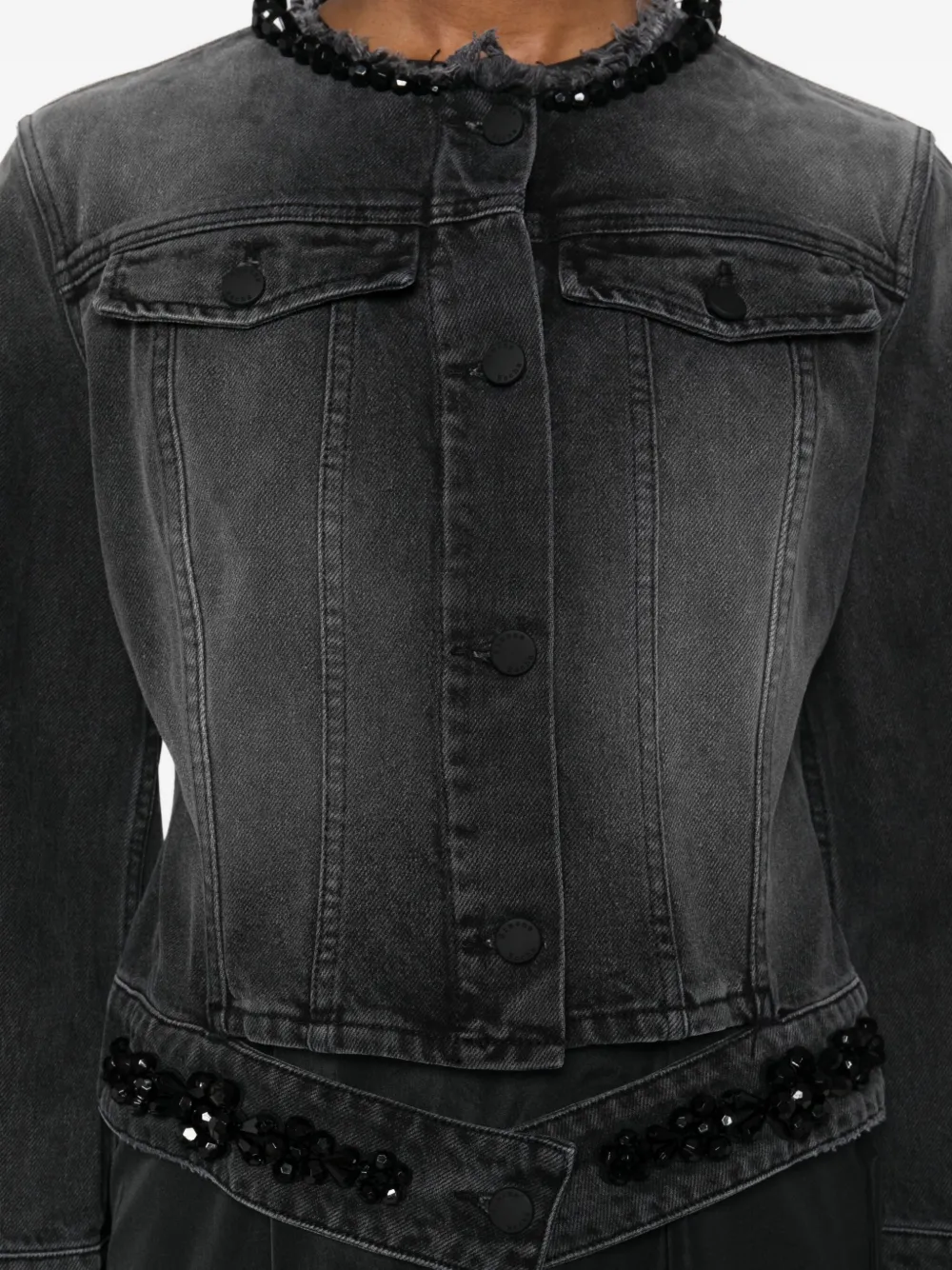 Simone Rocha Distressed Beaded Jacket In Black