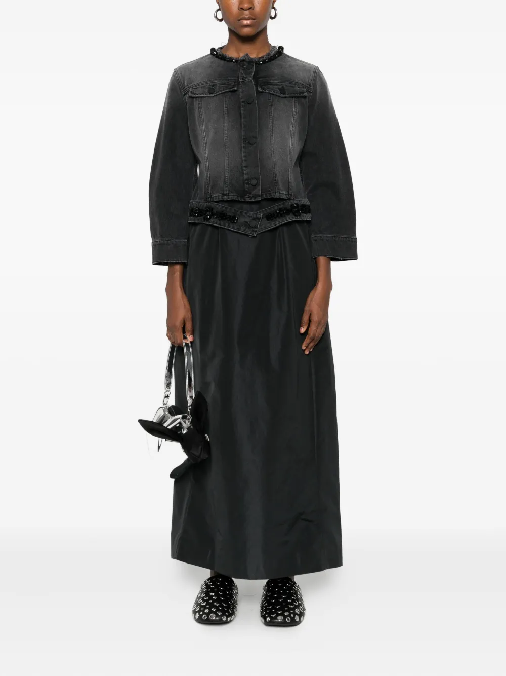 Simone Rocha Distressed Beaded Jacket In Black