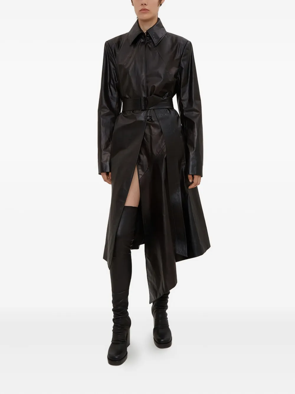 Olivier Theyskens pointed-collar belted leather coat | Leather Coats | Image 2
