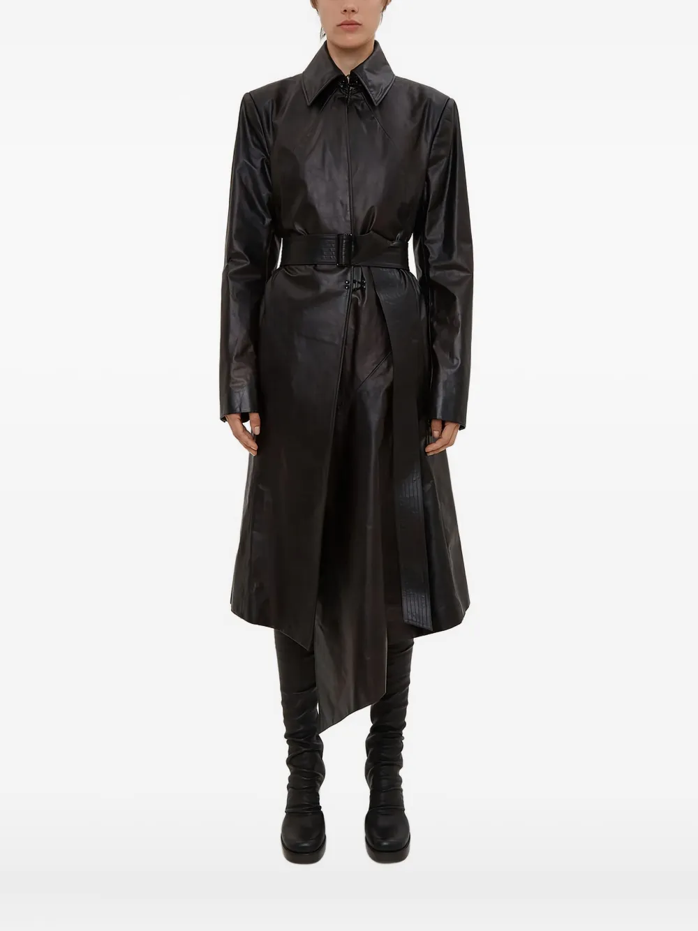 Olivier Theyskens pointed-collar belted leather coat | Black | Image 1