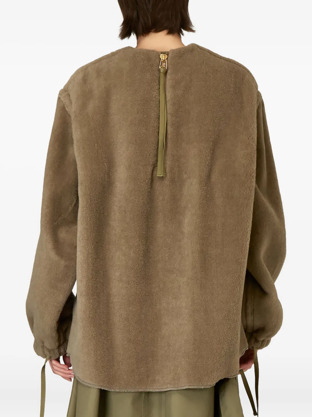 Hyke Drawstring-cuff Wool Top In Brown