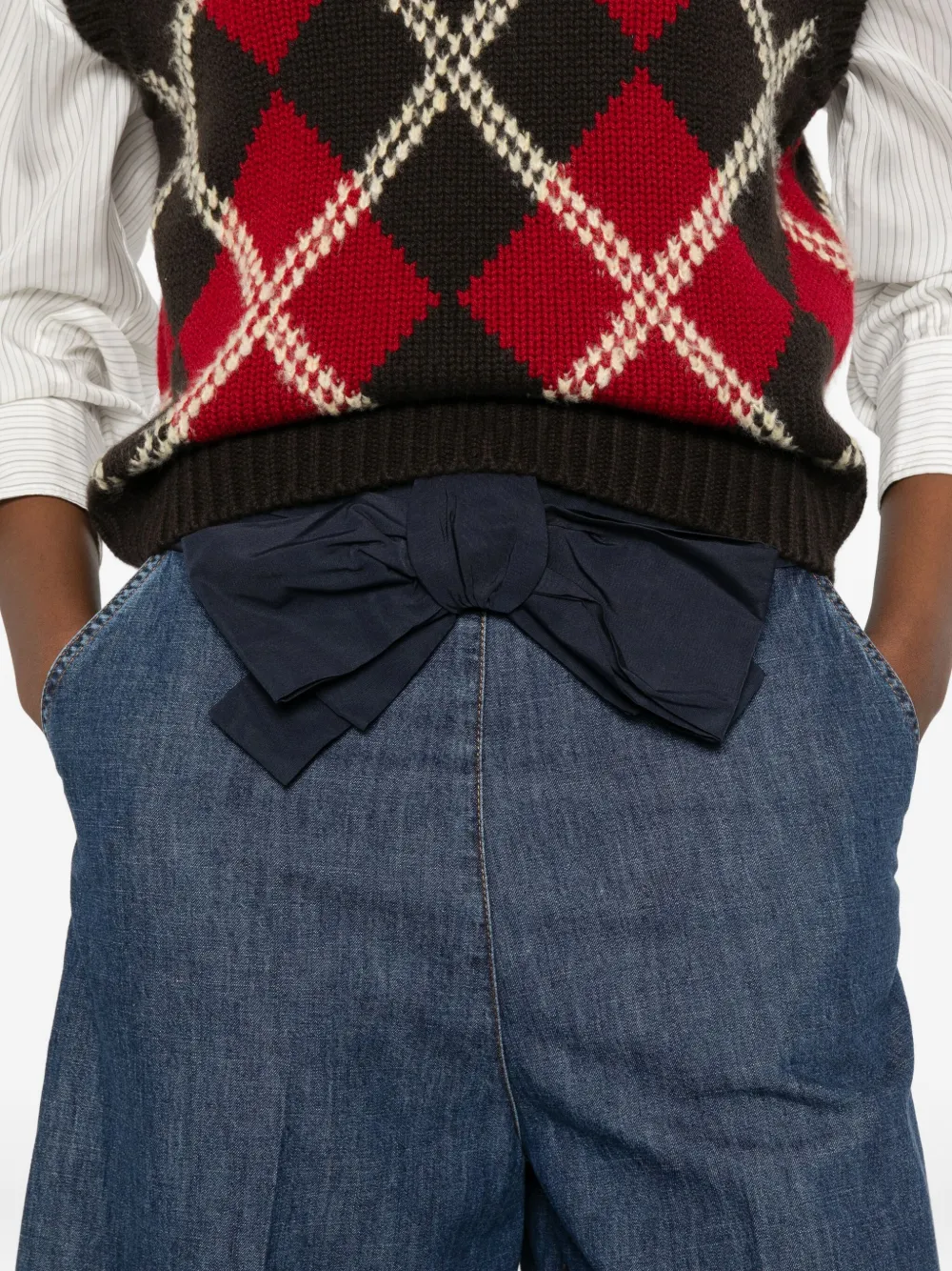 Valentino Bow-embellished Denim Shorts In Blue