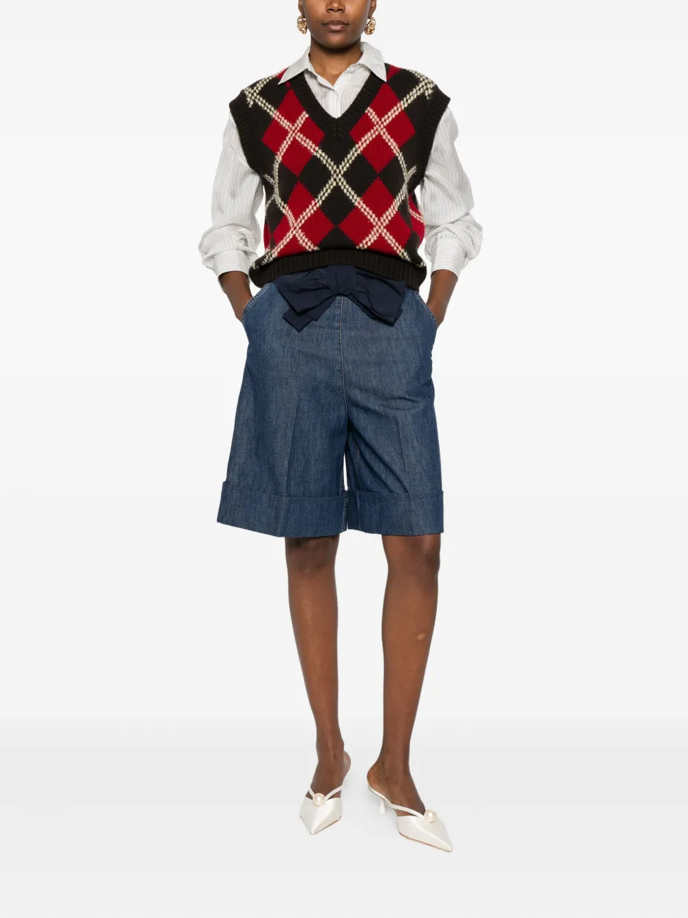 Valentino Garavani bow-embellished denim shorts - Blauw