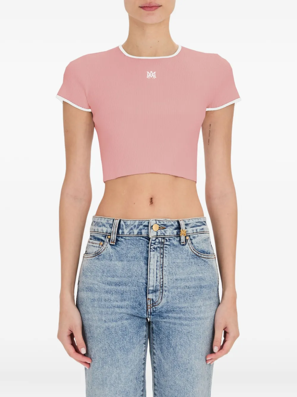 AMIRI ribbed-knit short-sleeved top | Pink | Image 1